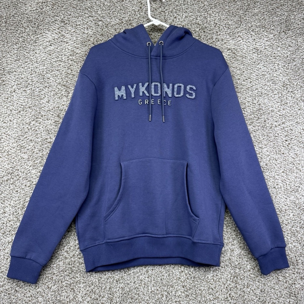 Mykonos Greece Hoodie Sweatshirt Men's Size XL Blue Fleece Super Soft Pullover‎